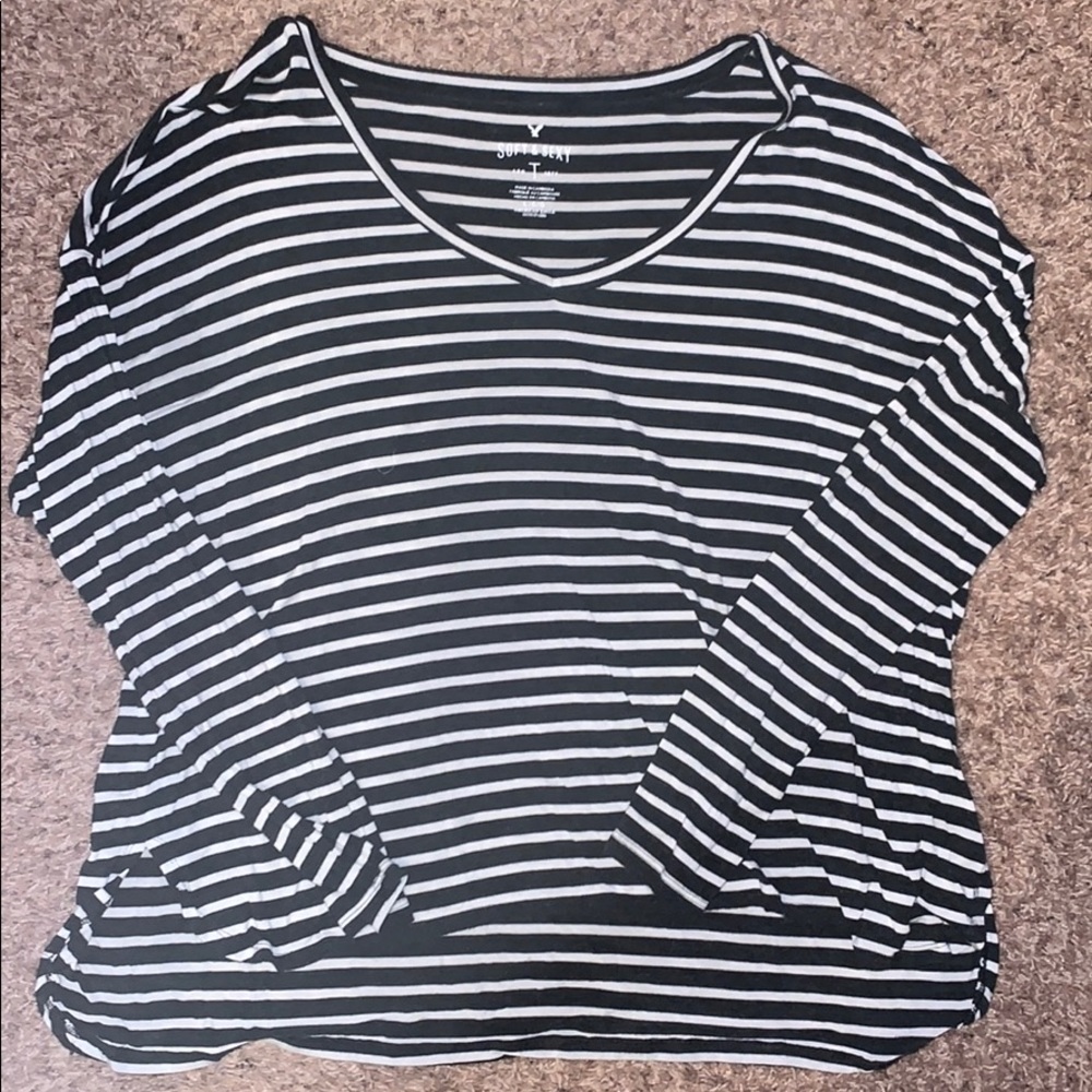 Soft & sexy, gray & white stripped long sleeve